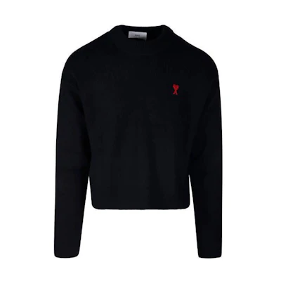 Ami Paris AMIPARIS Black Crewneck Sweater with Logo Embroidery Long Sleeve. UKS046KN0042-001