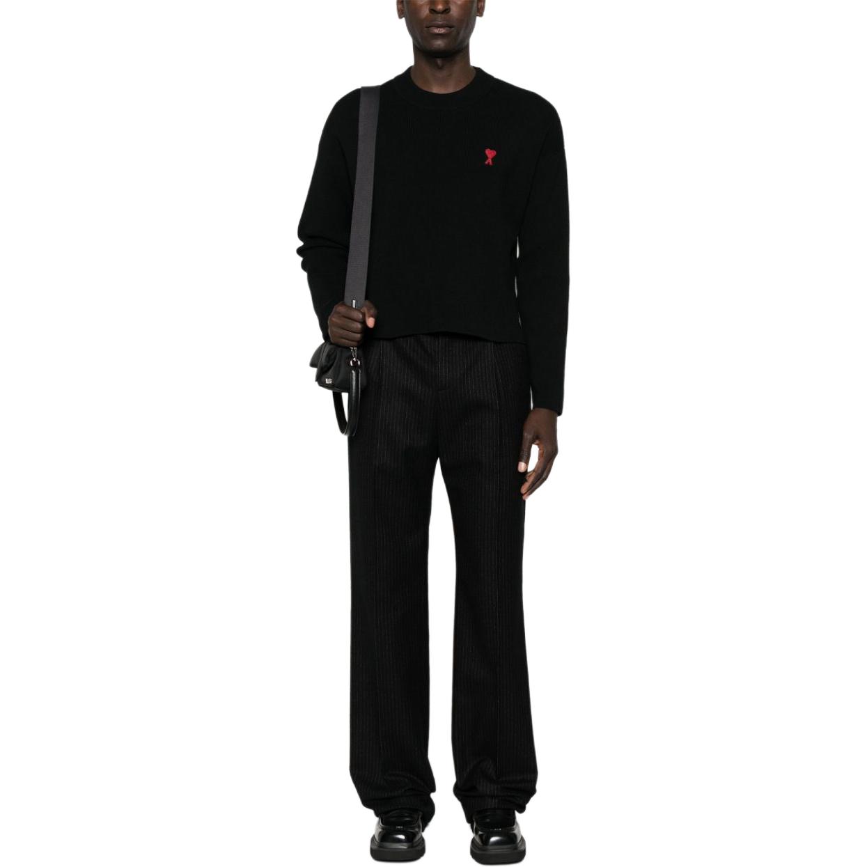 Ami Paris AMIPARIS  Black Crewneck Sweater with Logo Embroidery Long Sleeve. UKS046KN0042-001 圖 4