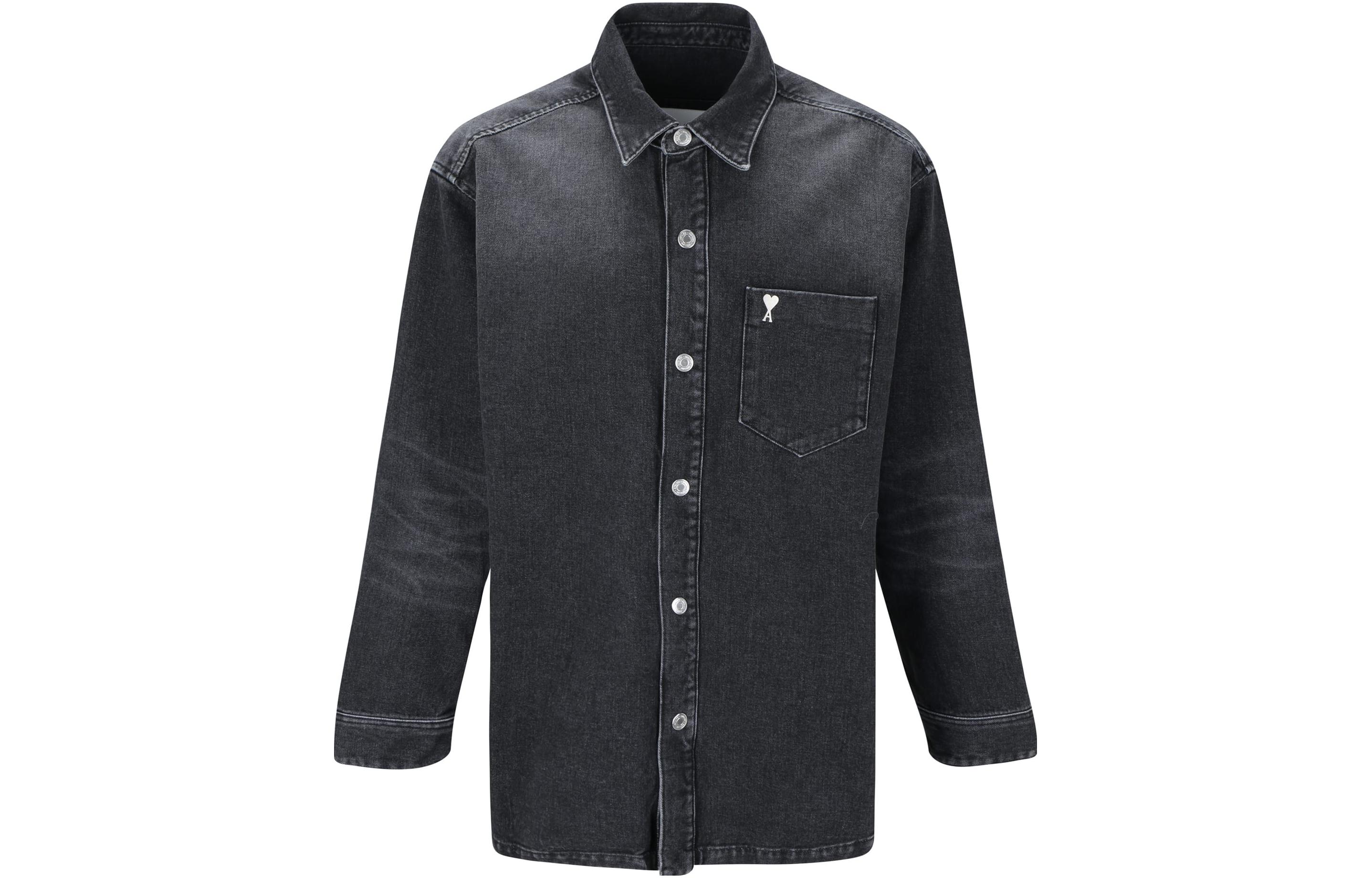 Ami Paris AMIPARIS  Black Loose-Fit Long-Sleeve Shirt with Logo Buttons. UJK251DE0018-031