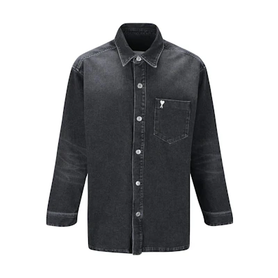 Ami Paris AMIPARIS Black Loose-Fit Long-Sleeve Shirt with Logo Buttons. UJK251DE0018-031
