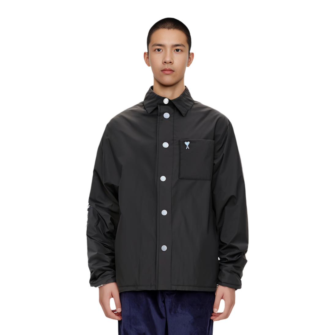 Ami Paris AMIPARIS  Black Nylon Outdoor Jacket with Metal Heart Button Closure. HJK238PA0009-001 圖 4