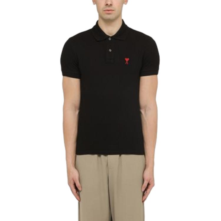Details for Ami Paris AMIPARIS Baju Polo Hitam dengan Logo Sulam dan Butang Plaket. UPL001760-001