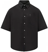 Ami Paris AMIPARIS Black Short Sleeve Shirt with Embroidered Logo and Classic Collar HSH240CO0062-001 Ami Paris AMIPARIS Black Short Sleeve Shirt with Embroidered Logo and Classic Collar HSH240CO0062-001