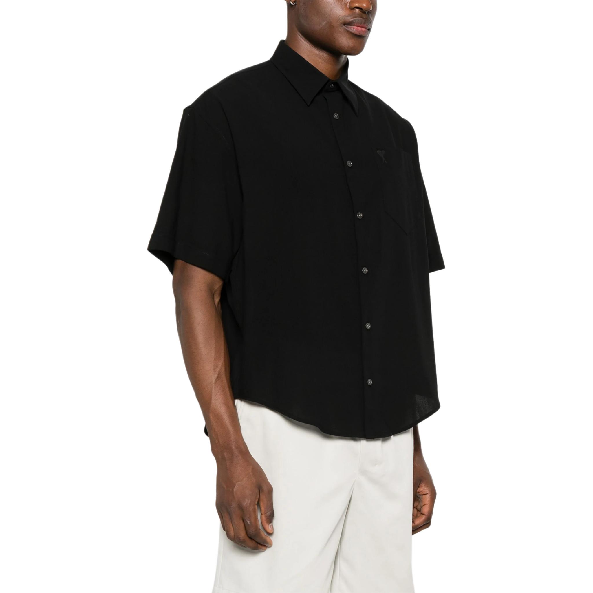 Details for 아미파리스 블랙 반팔 셔츠 자수 로고 클래식 칼라 HSH240CO0062-001