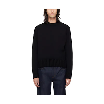 Ami Paris AMIPARIS Black Solid Color Crewneck Pullover Oversized Knit Sweater UKS034KN0028-001