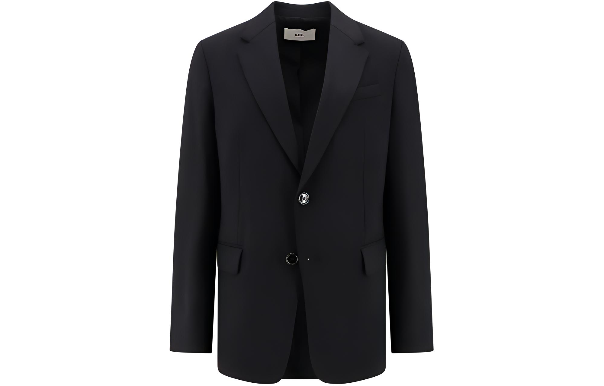 Ami Paris AMIPARIS  Black Solid Single-Breasted Blazer Jacket. HBV007VI0007001