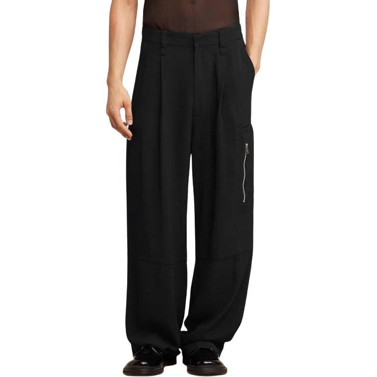 Shop 아미 파리 AMIPARIS 블랙 스트레이트 핏 워크웨어 팬츠 미드라이즈 & 지퍼 플라이 HTR301AC0009-001