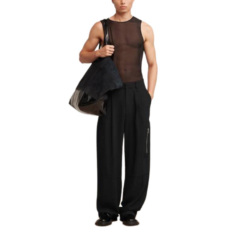 Details for 아미 파리 AMIPARIS 블랙 스트레이트 핏 워크웨어 팬츠 미드라이즈 & 지퍼 플라이 HTR301AC0009-001