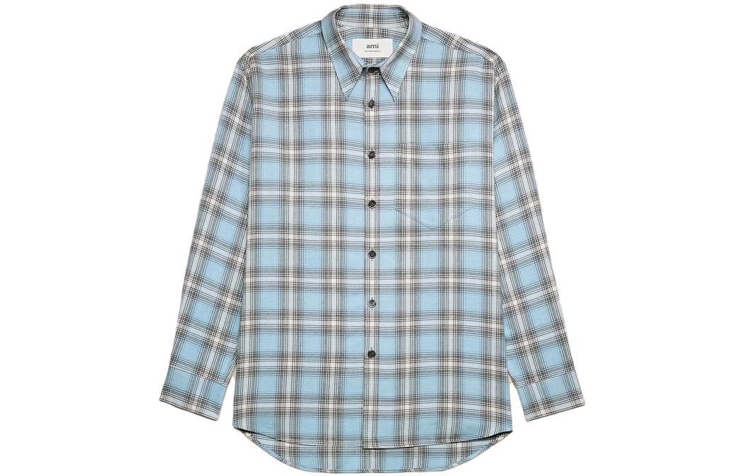 Ami Paris AMIPARIS  Blue Checkered Long-Sleeve Button-Up Shirt HJK228VI0010-445