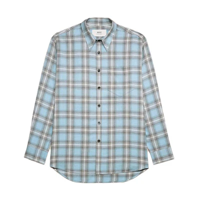 Ami Paris AMIPARIS Blue Checkered Long-Sleeve Button-Up Shirt HJK228VI0010-445