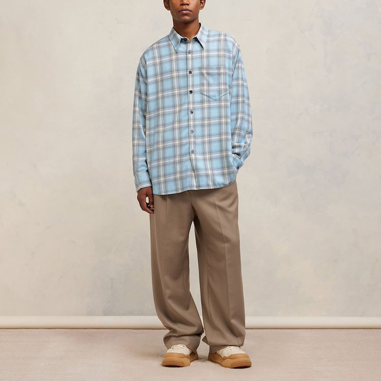 Lookbook Ami Paris Kemeja Lengan Panjang Kotak Biru Butang Depan HJK228VI0010-445