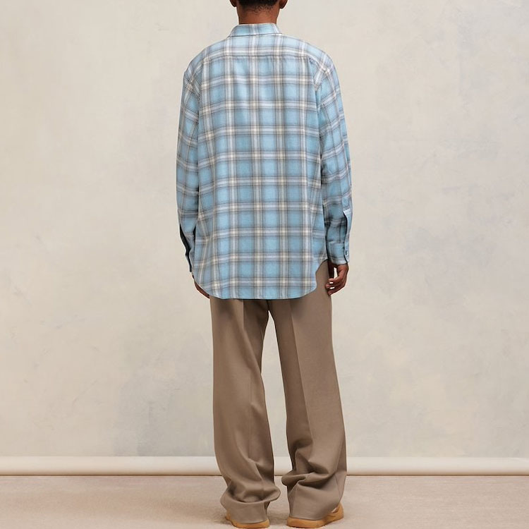 Shop Ami Paris Kemeja Lengan Panjang Kotak Biru Butang Depan HJK228VI0010-445