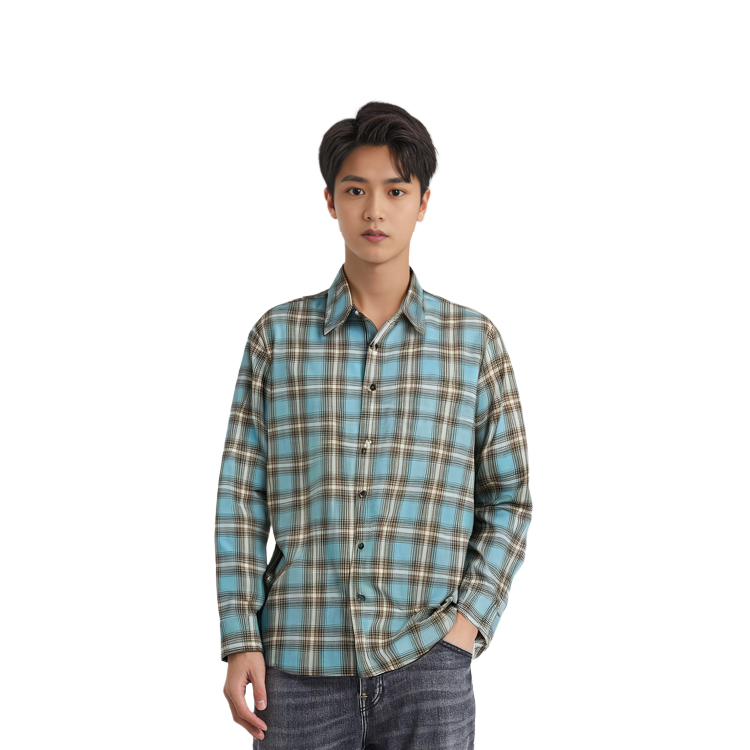 Sizing Ami Paris Kemeja Lengan Panjang Kotak Biru Butang Depan HJK228VI0010-445