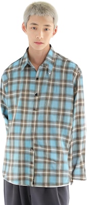 Ami Paris Kemeja Lengan Panjang Kotak Biru Butang Depan HJK228VI0010-445 1