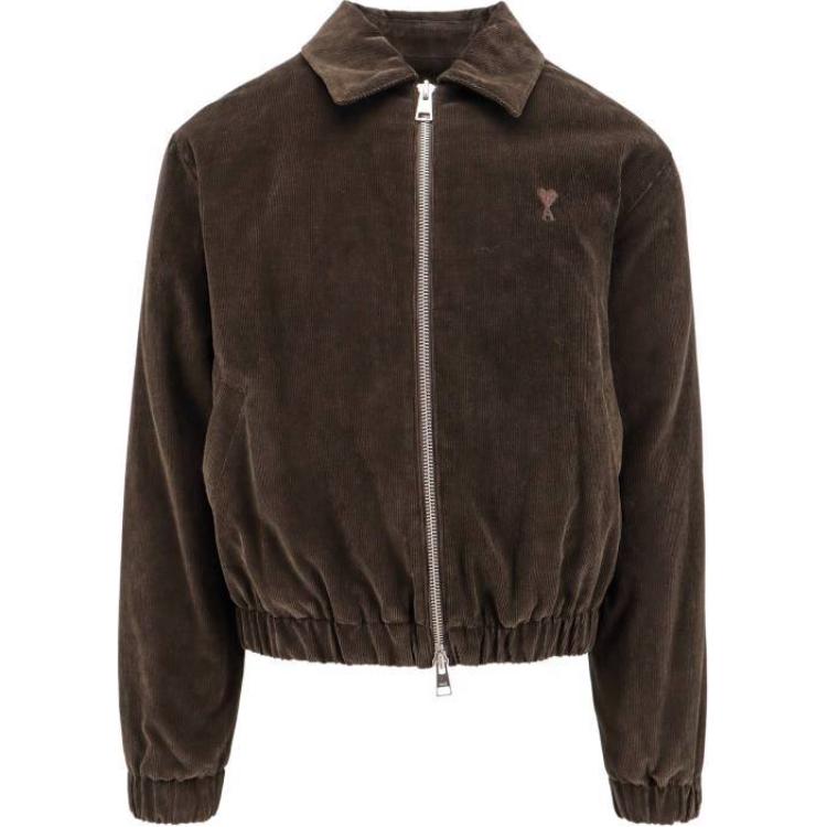 Ami Paris AMIPARIS  Brown Corduroy Heart Embroidery Cotton Flight Jacket. HJK037CO0089-221