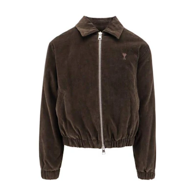 Ami Paris AMIPARIS Brown Corduroy Heart Embroidery Cotton Flight Jacket. HJK037CO0089-221