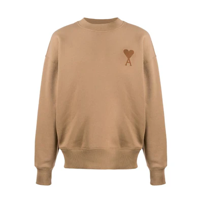 Ami Paris AMIPARIS Brown Cotton Crewneck Sweatshirt with Heart Design. H20HJ033-749