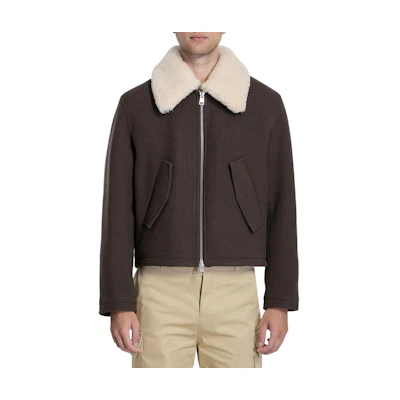 Ami Paris AMIPARIS Brown Double-Zip Collared Jacket HJK060WV0049-221