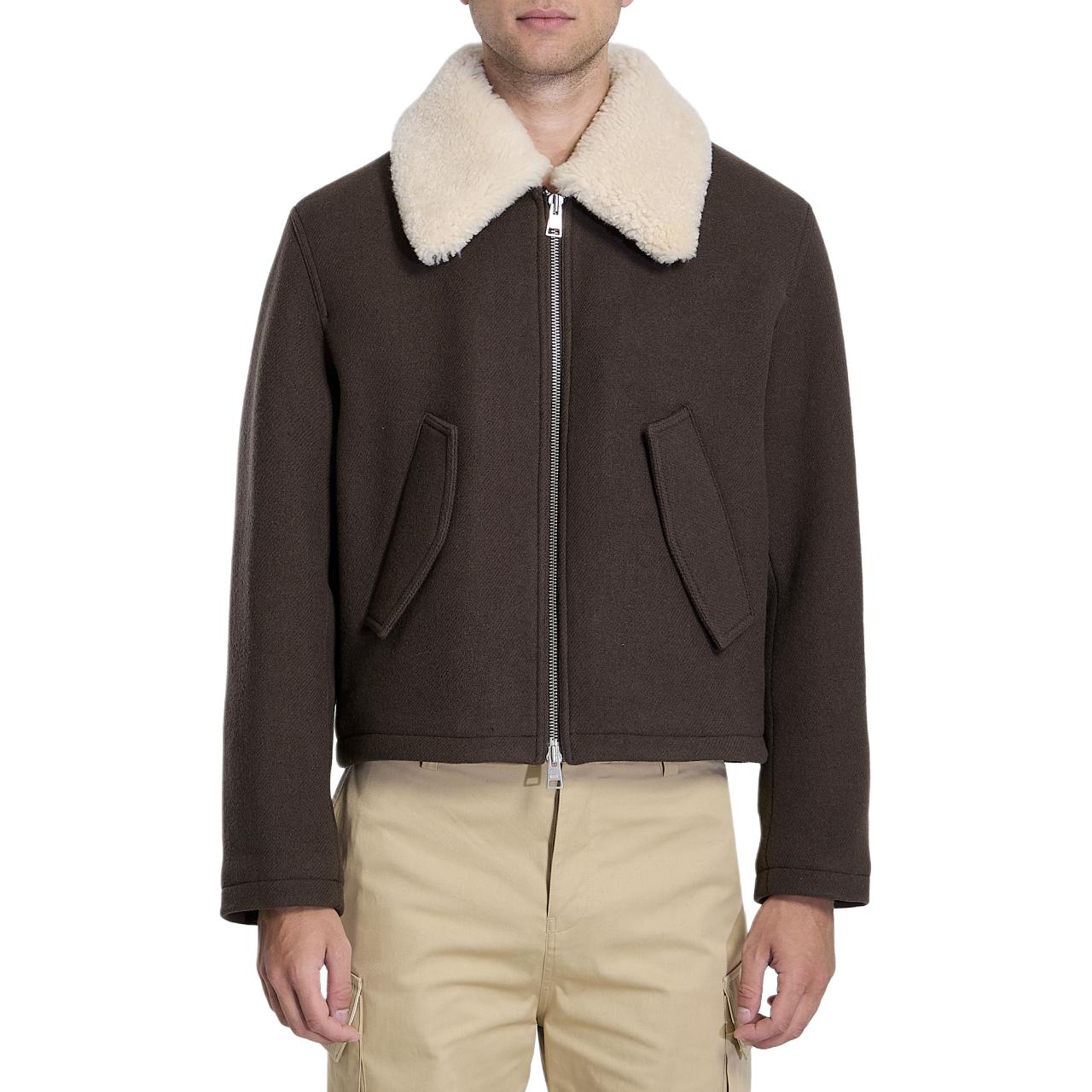 Order Ami Paris AMIPARIS Jaket Berkolar Coklat Zip Berkembar HJK060WV0049-221