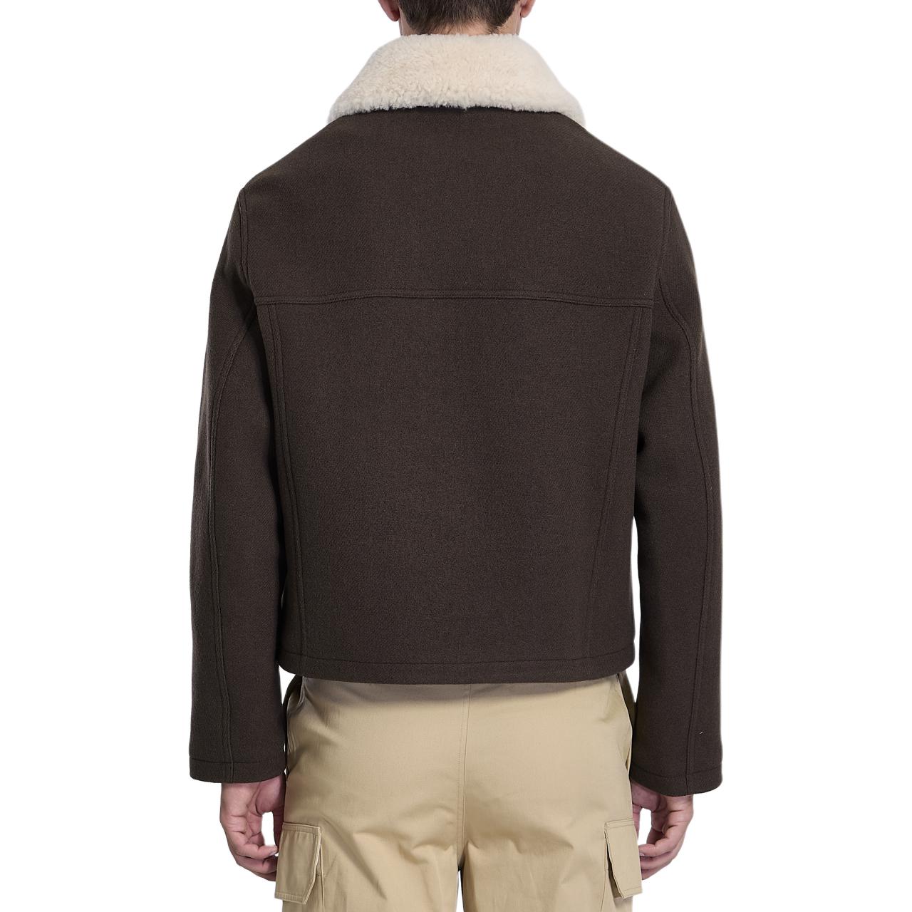 Lookbook Ami Paris AMIPARIS Jaket Berkolar Coklat Zip Berkembar HJK060WV0049-221