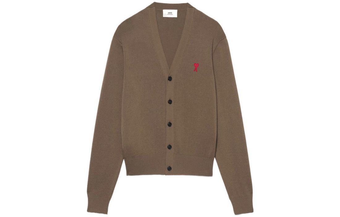 Ami Paris AMIPARIS  Brown Knit Cardigan with Heart Embroidery and Button Closure E22HKC001001281