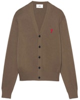 Ami Paris AMIPARIS Brown Knit Cardigan with Heart Embroidery and Button Closure E22HKC001001281 Ami Paris AMIPARIS Brown Knit Cardigan with Heart Embroidery and Button Closure E22HKC001001281