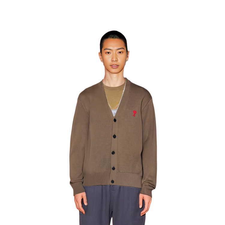 Sizing Ami Paris AMIPARIS 棕色心形刺繡釦式針織開衫 E22HKC001001281