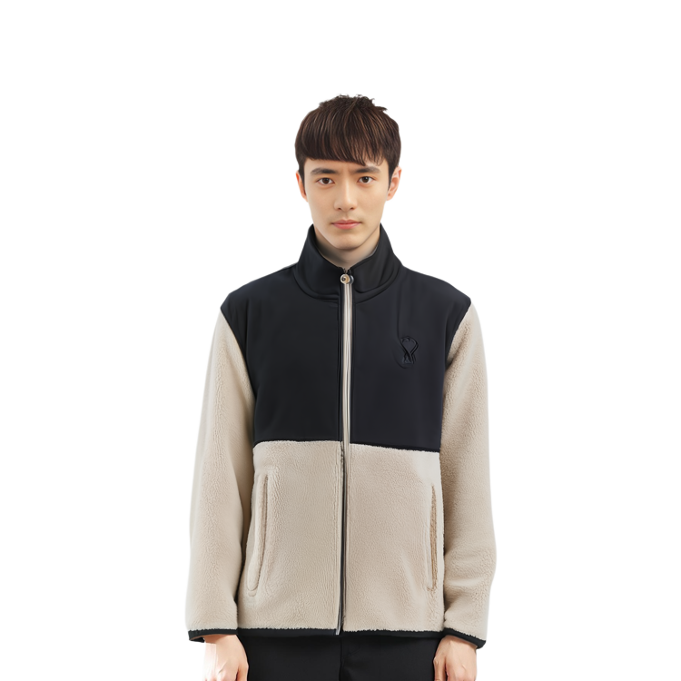 Details for Ami Paris AMIPARIS 拼色拉鏈羊毛外套 立領長袖 HJK007761-177