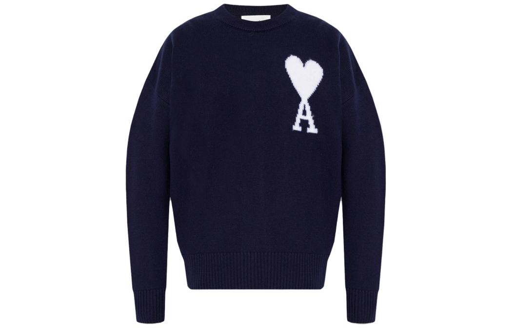 Order Ami Paris AMIPARIS 深藍長袖圓領針織毛衣 UKS002018-493