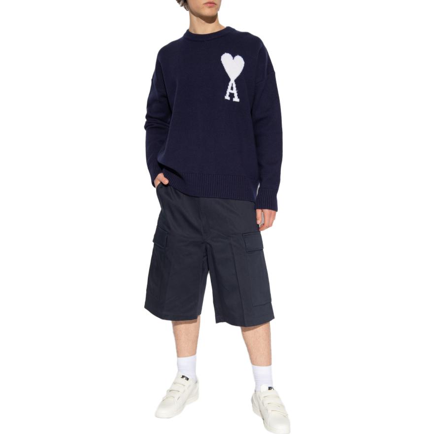 Lookbook Ami Paris AMIPARIS 深藍長袖圓領針織毛衣 UKS002018-493