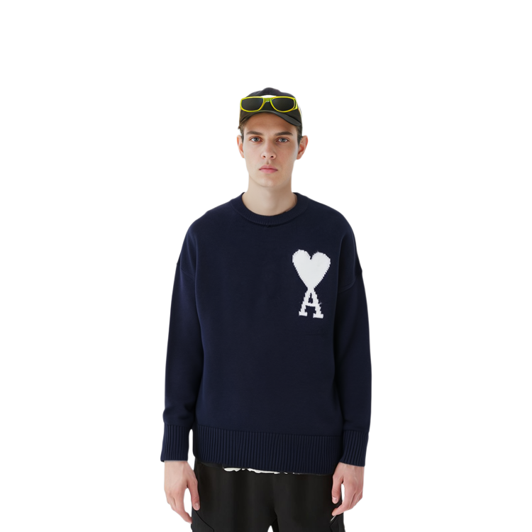 Details for Ami Paris AMIPARIS 深藍長袖圓領針織毛衣 UKS002018-493