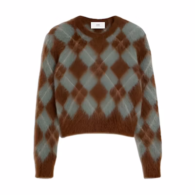 Ami Paris AMIPARIS Diamond Pattern Crewneck Sweater Yellow-Brown HKS047KN00582-013