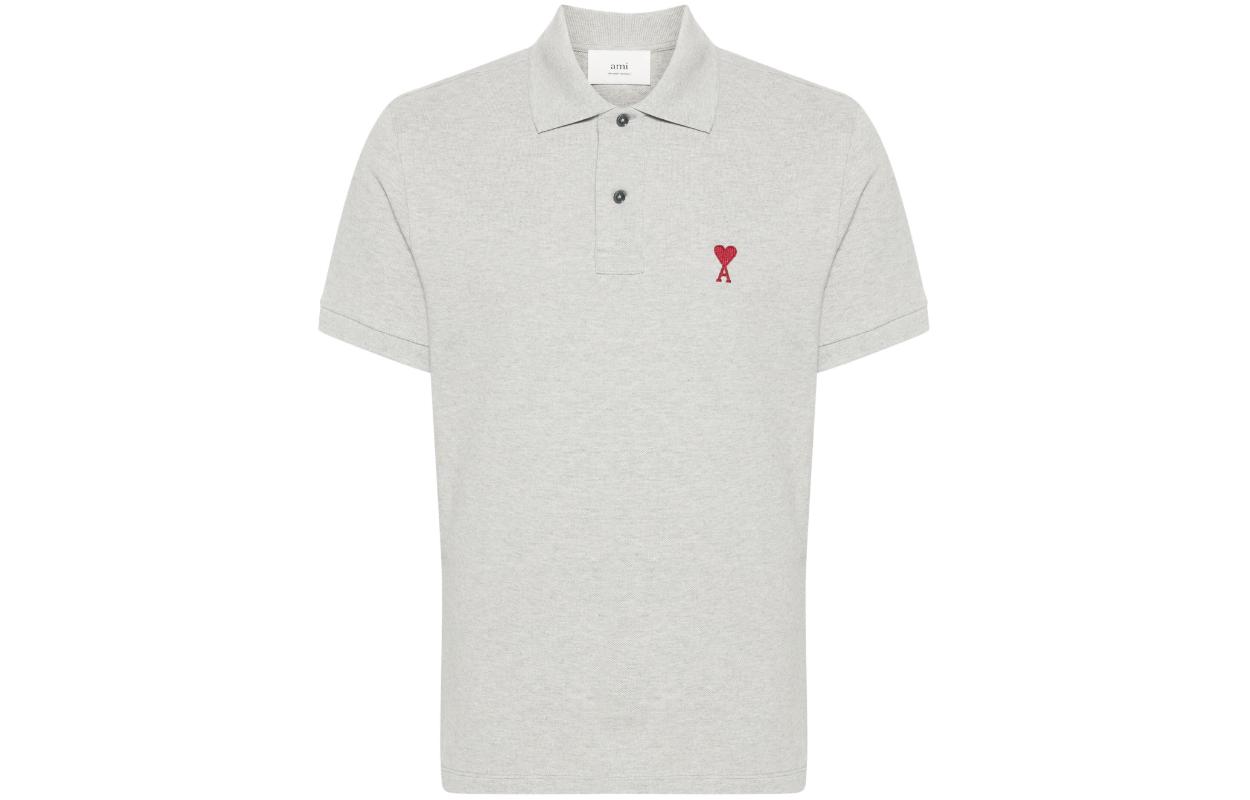 Ami Paris AMIPARIS  Gray Short Sleeve Polo Shirt with Solid Color and Buttons. UPL0017600951