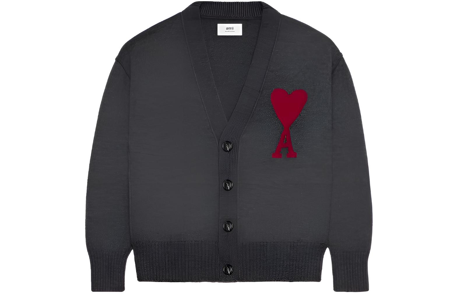 Ami Paris AMIPARIS  Gray V-Neck Cardigan with Solid Logo Embroidery. H23BFUKC006-018