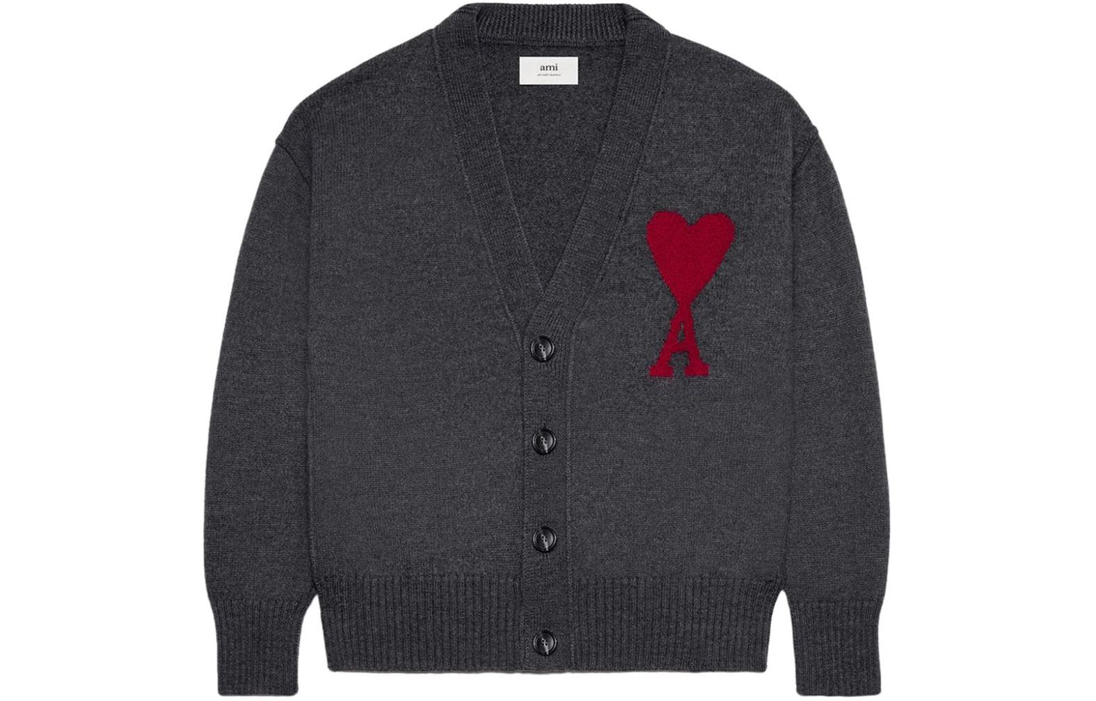 Ami Paris AMIPARIS  Gray V-Neck Cardigan with Solid Logo Embroidery. H23BFUKC006-018 圖 2