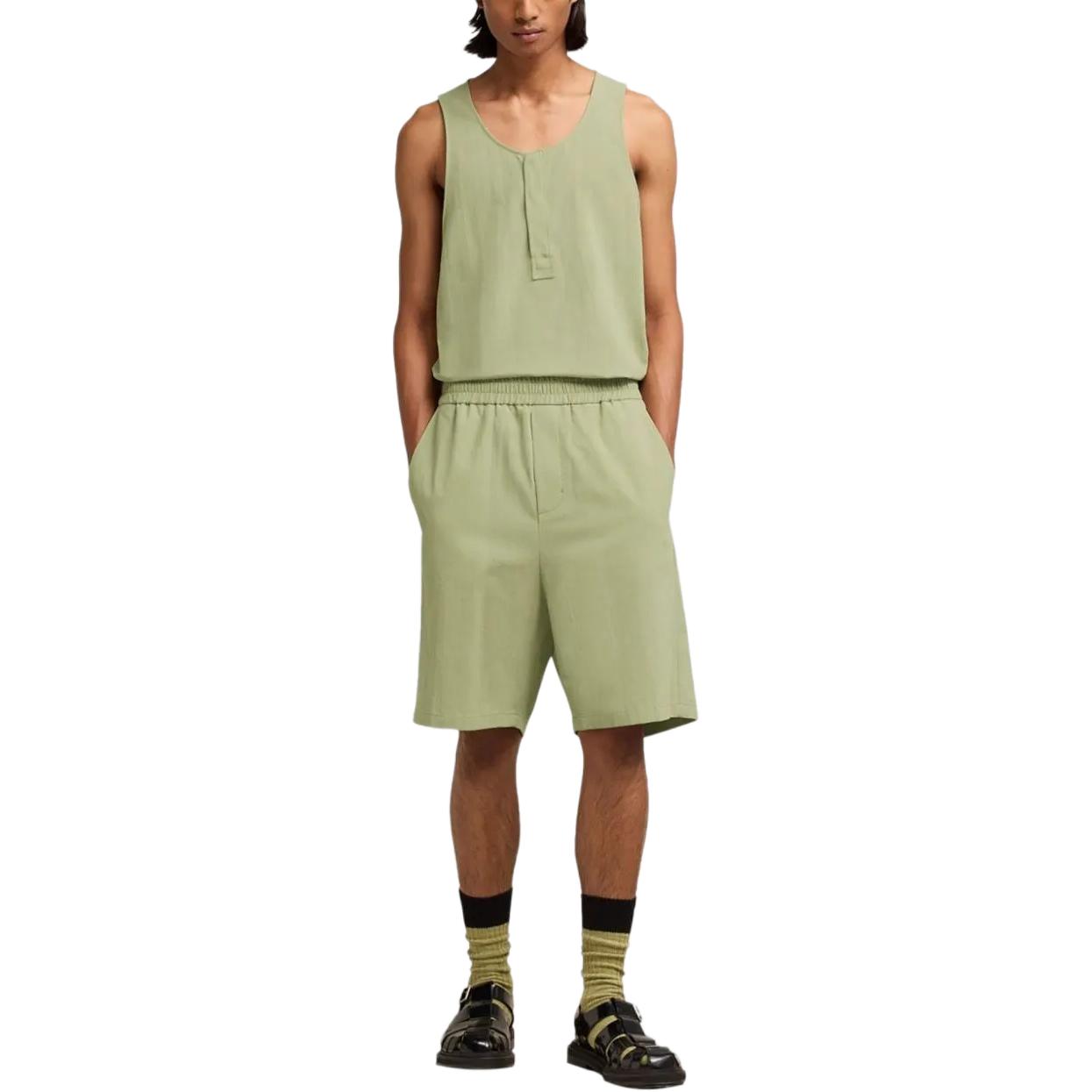 Lookbook Ami Paris Hijau Seluar Pendek Kasual Pinggang Elastik Potongan Lurus Santai. HSO306CO0062-317