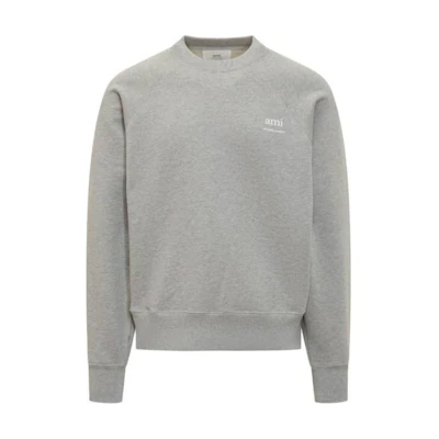 Ami Paris AMIPARIS Grey Crewneck Logo Print Long Sleeve Sweatshirt. USW0247470-951