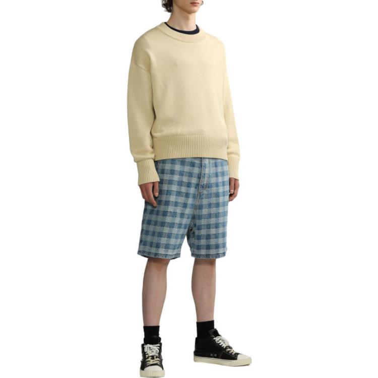 Shop Ami Paris AMIPARIS 米色刺繡Logo針織毛衣 休閒版型。 UKS008016