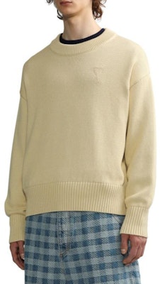 Ami Paris AMIPARIS 米色刺繡Logo針織毛衣 休閒版型。 UKS008016 Details for Ami Paris AMIPARIS 米色刺繡Logo針織毛衣 休閒版型。 UKS008016