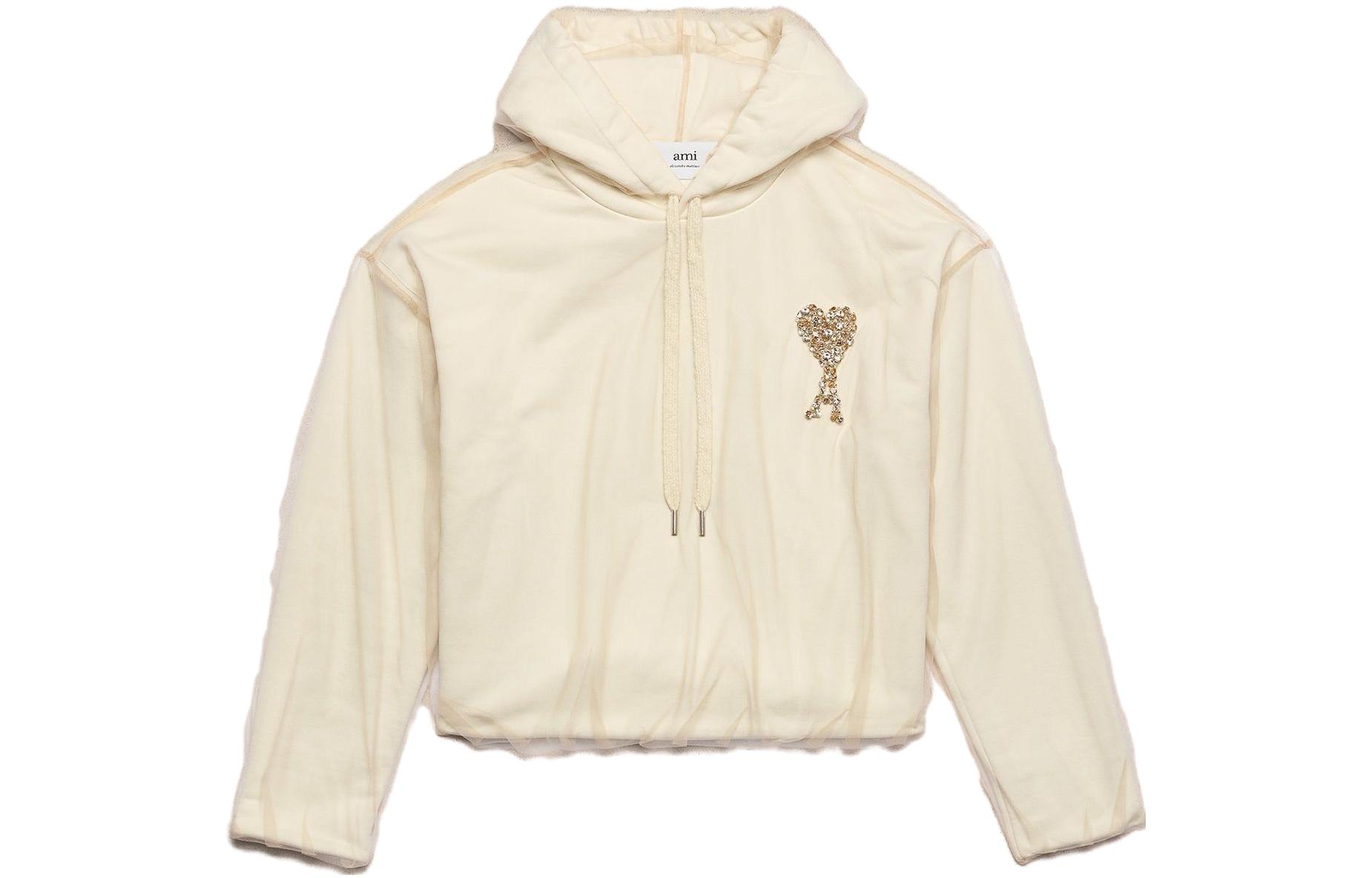 Ami Paris AMIPARIS  Loose Fit Hoodie with Heart Logo in Champagne Color. USW221PA0018268