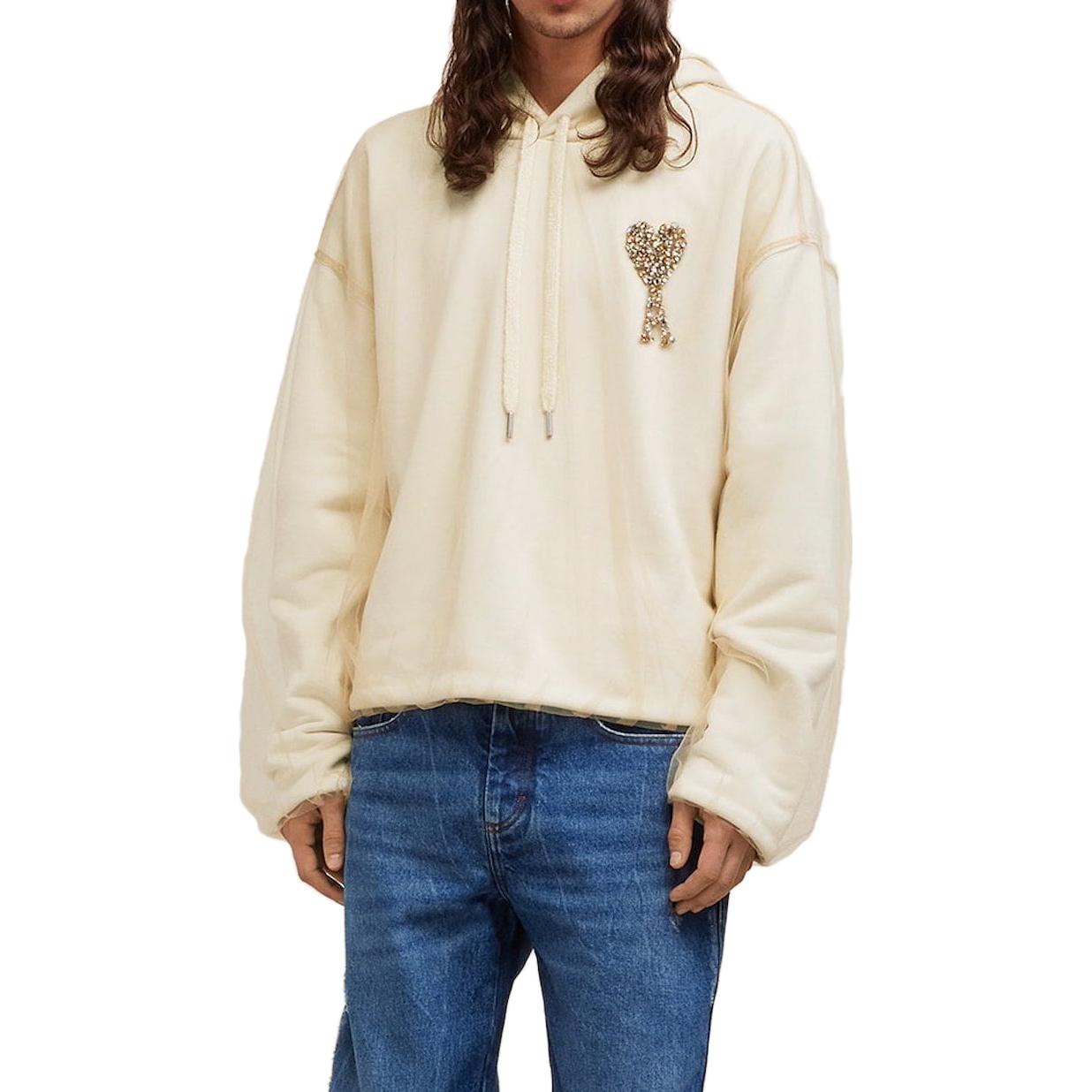 Ami Paris AMIPARIS  Loose Fit Hoodie with Heart Logo in Champagne Color. USW221PA0018268 圖 3