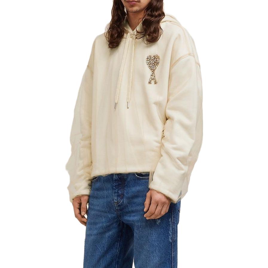 Ami Paris AMIPARIS  Loose Fit Hoodie with Heart Logo in Champagne Color. USW221PA0018268 圖 5