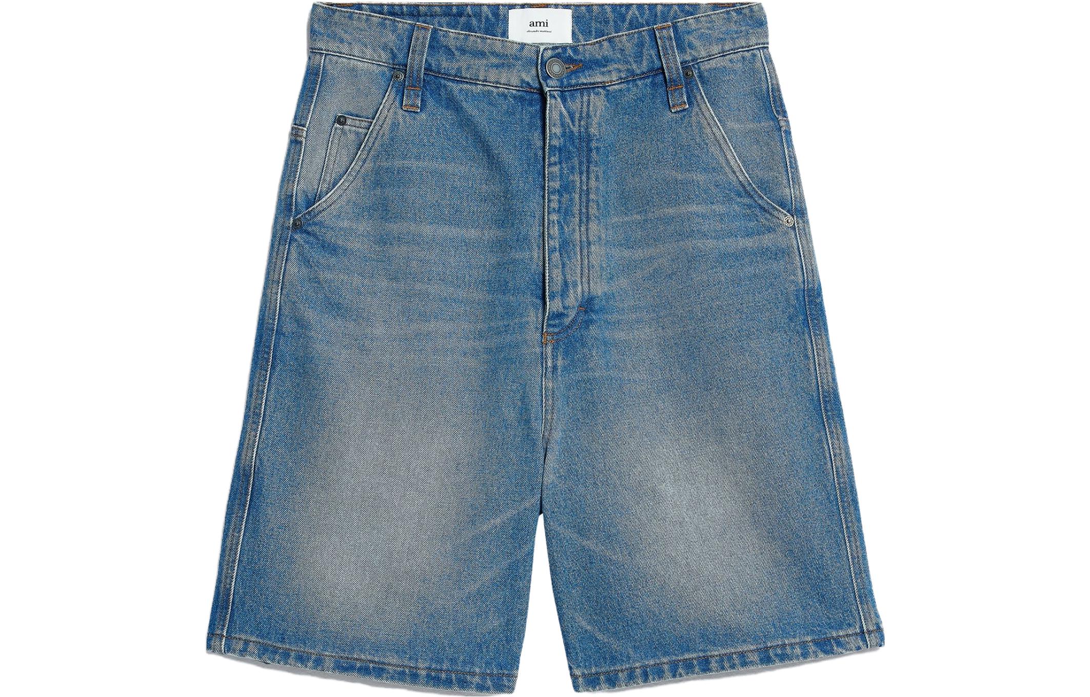 Ami Paris AMIPARIS  Low-Waist Slim Fit Zipper Straight Shorts Blue HSO600DE0001-480