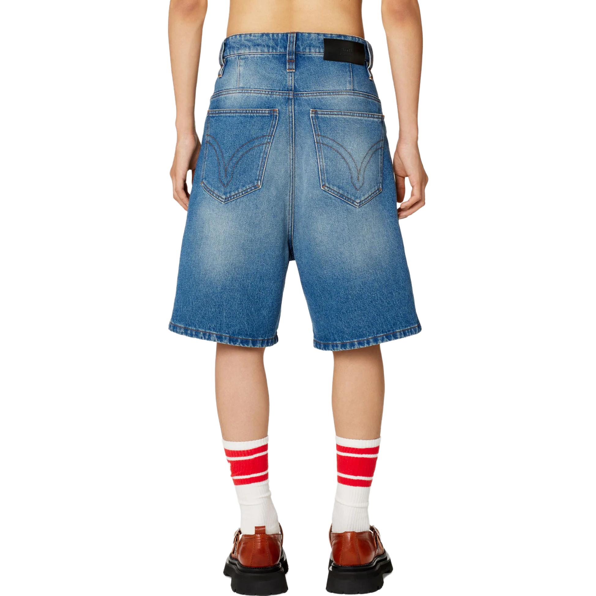 Shop Ami Paris AMIPARIS 低腰修身拉鍊直筒短褲 藍色 HSO600DE0001-480