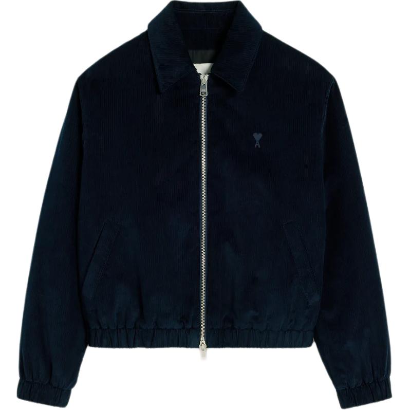 Ami Paris AMIPARIS  Navy Blue Corduroy Heart Embroidered Cotton Pilot Jacket. HJK037-CO0089-4011