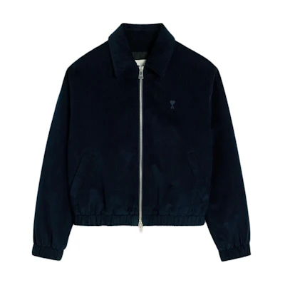 Ami Paris AMIPARIS Navy Blue Corduroy Heart Embroidered Cotton Pilot Jacket. HJK037-CO0089-4011