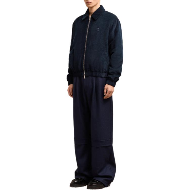 Details for Ami Paris AMIPARIS  Navy Blue Corduroy Heart Embroidered Cotton Pilot Jacket. HJK037-CO0089-4011