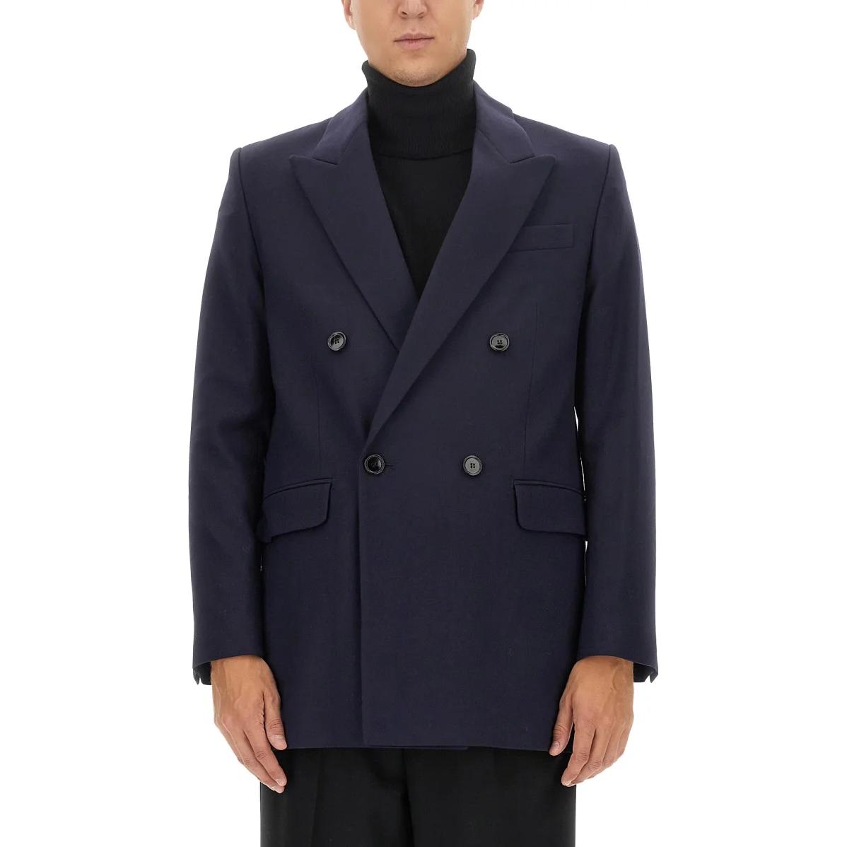 Shop アミパリス ネイビーブルー ダブルブレスト 長袖ブレザージャケット HBV311WV0026-430