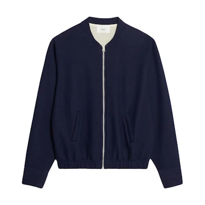 Ami Paris AMIPARIS Navy Blue Solid Zipper Long Sleeve Jacket. HJK015750-491