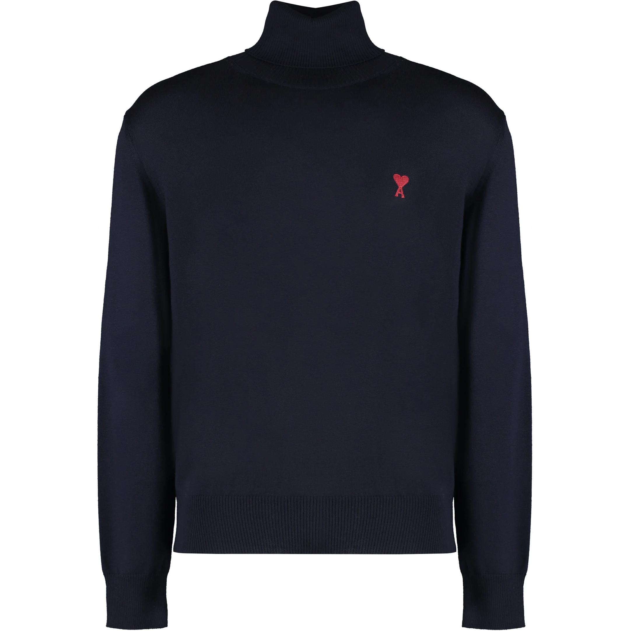 Ami Paris AMIPARIS  Navy Blue Turtleneck Sweater with Heart Embroidery Design. HKS411KN0025-430